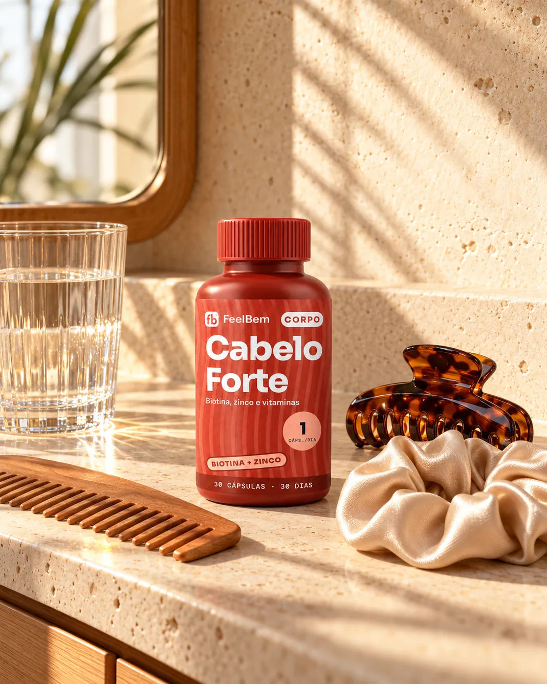 Cabelo Forte · Biotina + Zinco · 30 Cápsulas