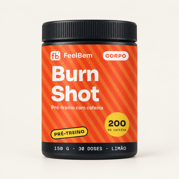 FeelBem Burn Shot · Pré-Treino com Cafeína 150 g, frente da embalagem