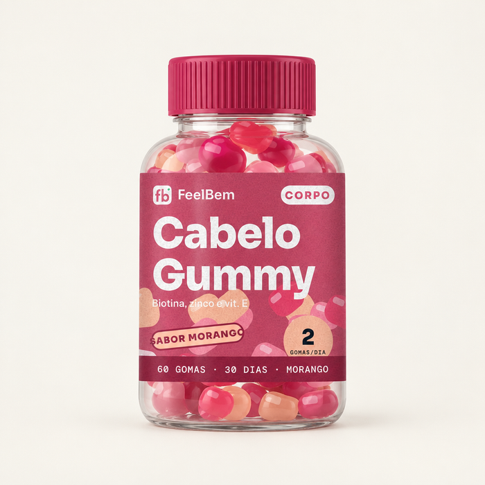 FeelBem Cabelo Gummy · Biotina + Zinco · 60 Gomas, frente da embalagem