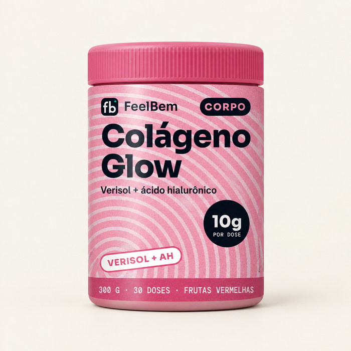FeelBem Colágeno Glow · Verisol + Ácido Hialurônico 300 g, frente da embalagem