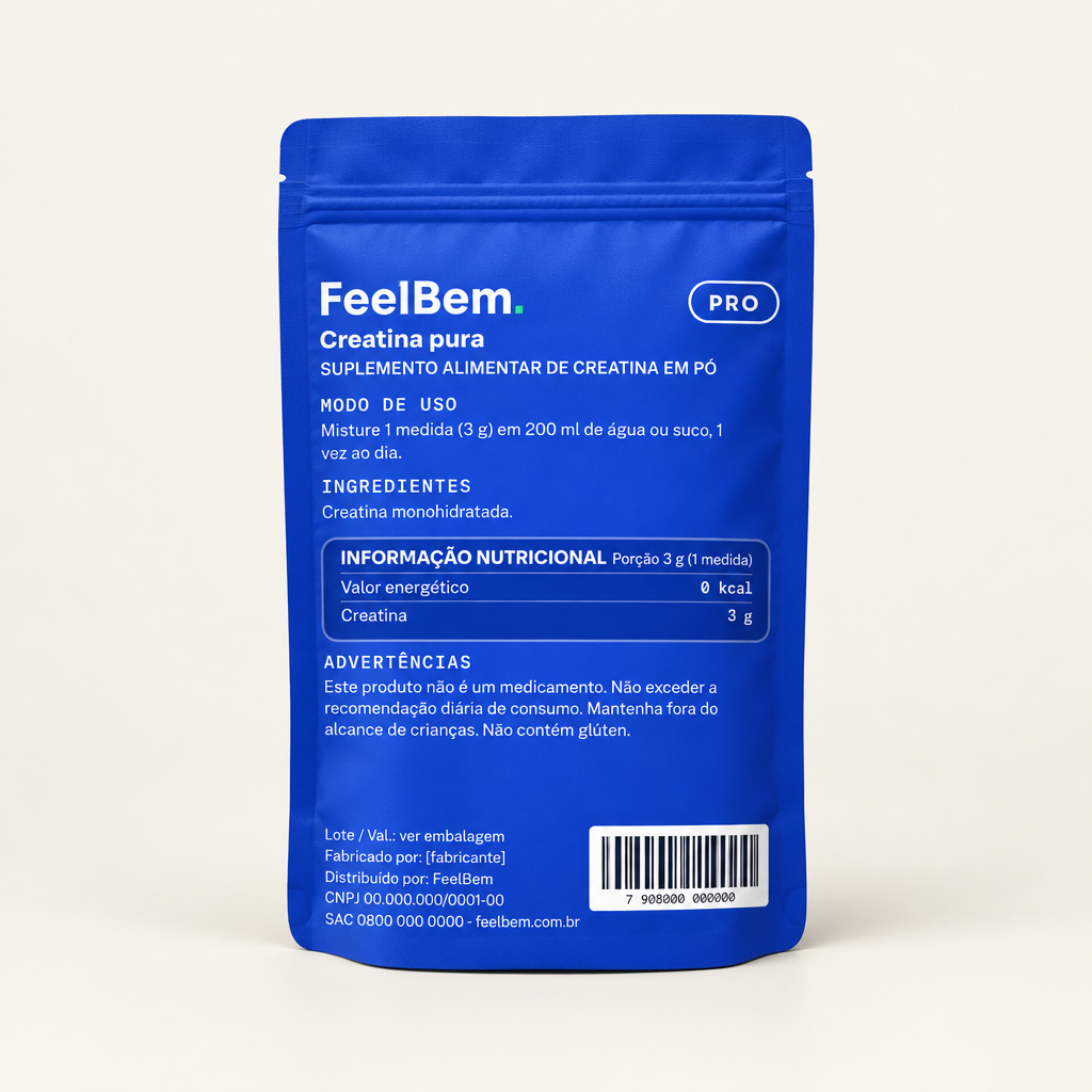FeelBem Creatina Pura 300 g · Monohidratada, verso com tabela nutricional