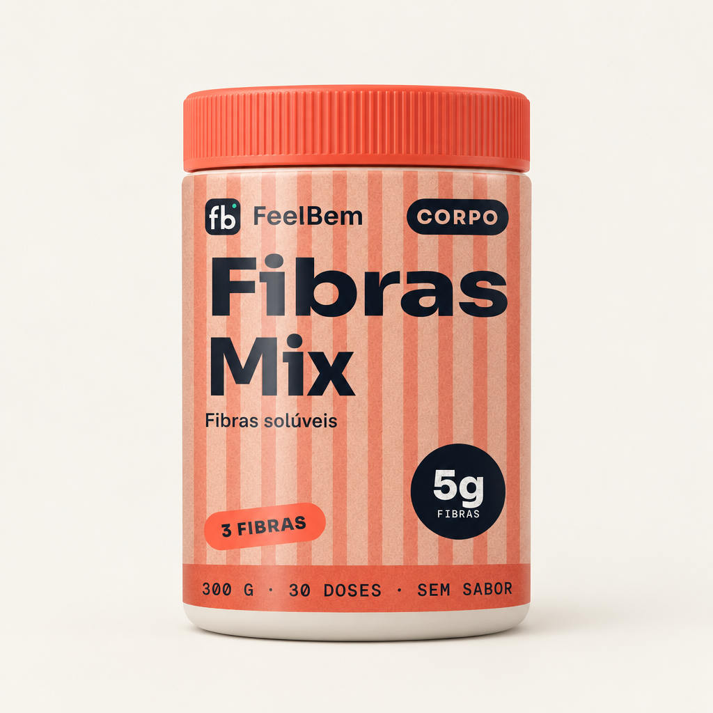 FeelBem Fibras Mix · 3 Fibras Solúveis 300 g, frente da embalagem