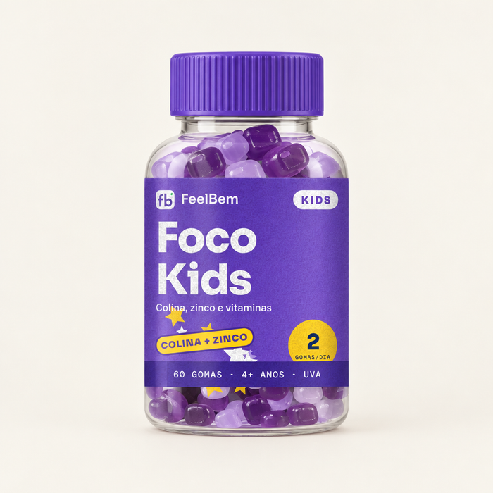 FeelBem Foco Kids · Colina + Zinco em Goma · 60 Gomas, frente da embalagem