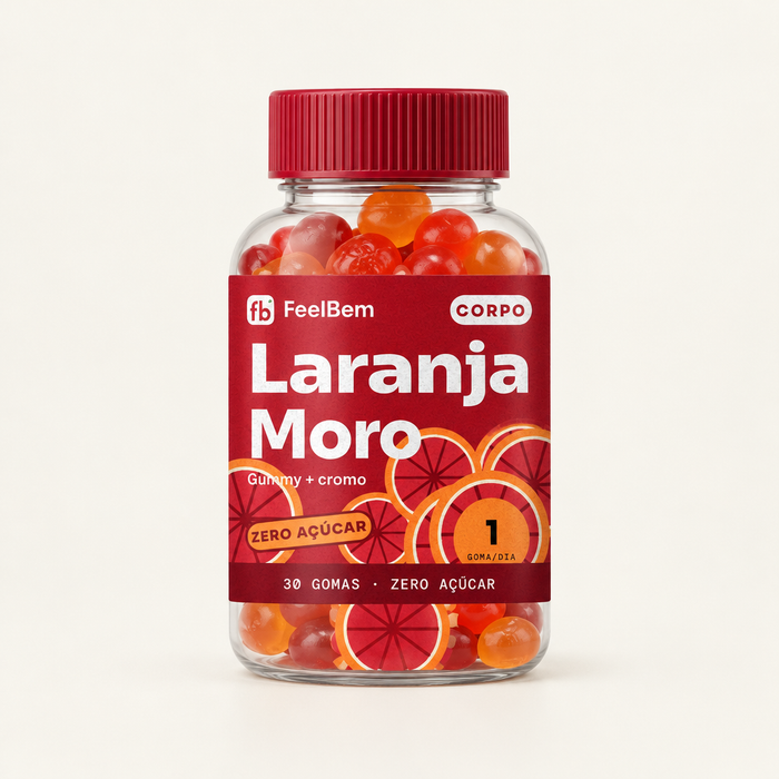 FeelBem Laranja Moro + Cromo Gummy · 30 Gomas, frente da embalagem