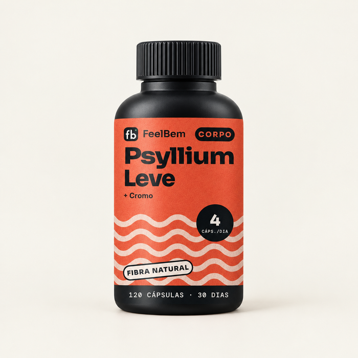 FeelBem Psyllium Leve + Cromo · 120 Cápsulas, frente da embalagem