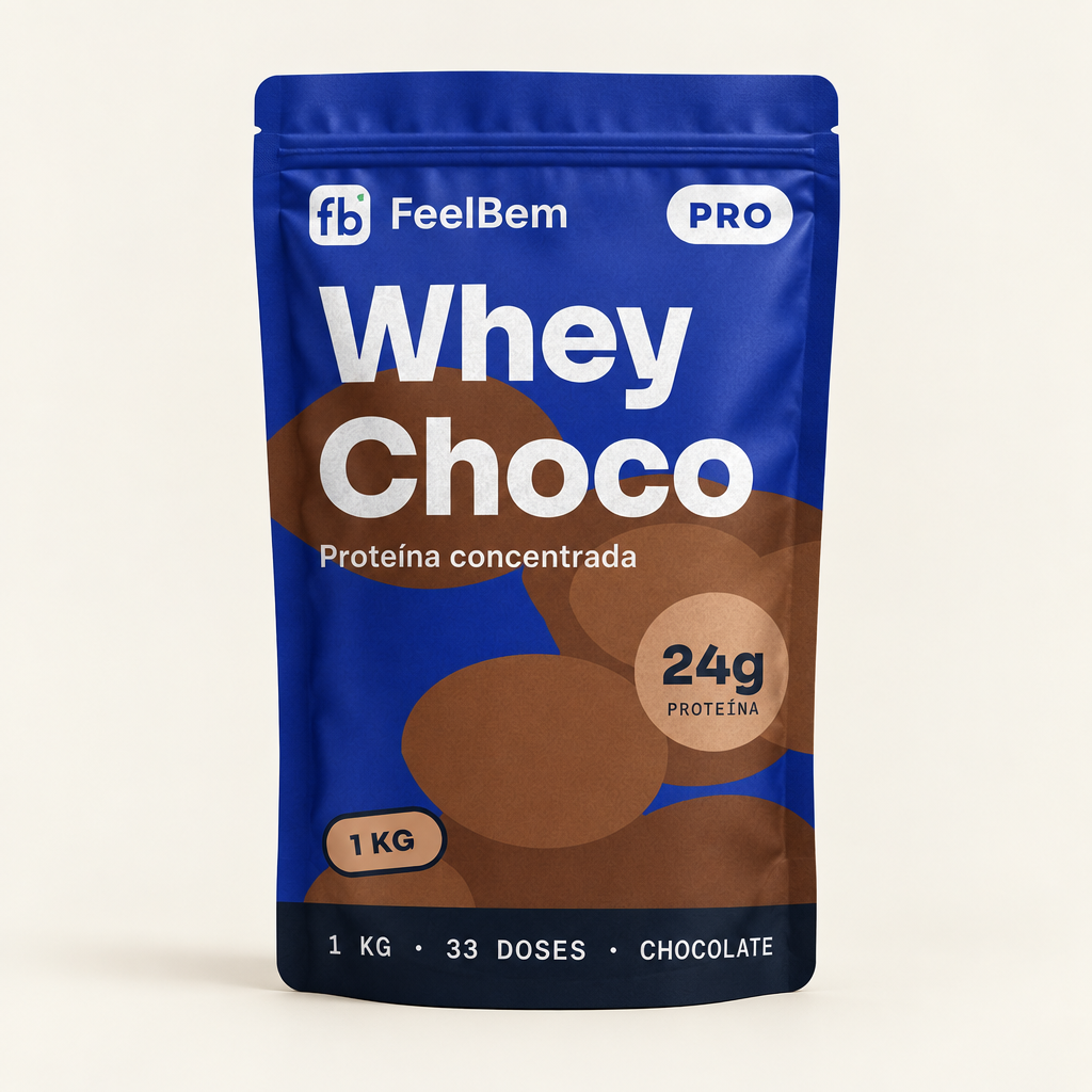 FeelBem Whey Protein Concentrado Chocolate 1 kg, frente da embalagem