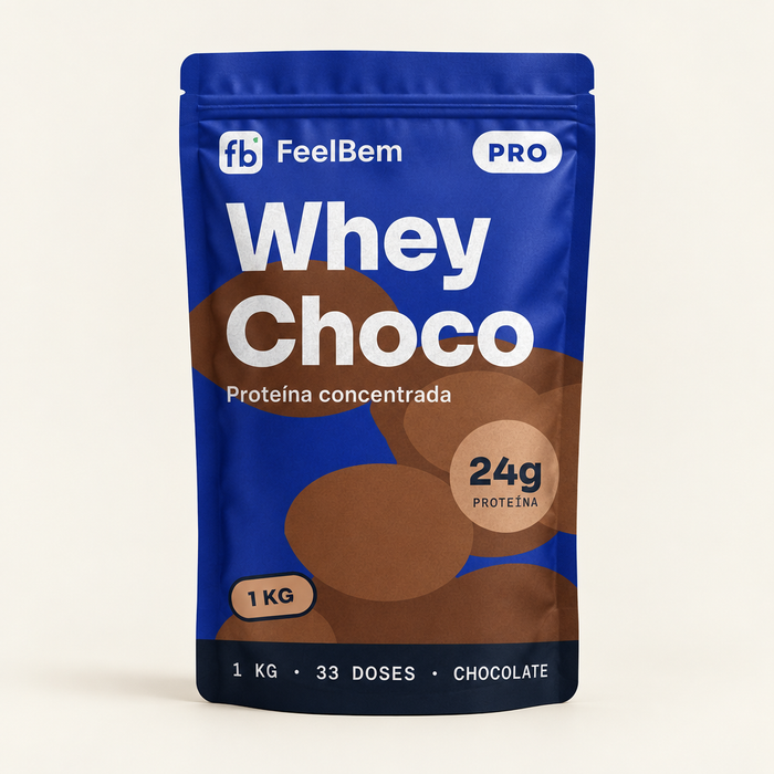 FeelBem Whey Protein Concentrado Chocolate 1 kg, frente da embalagem